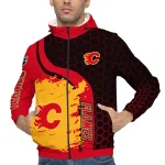 calgary flames hex grid texture red black windbreaker jacket best selling