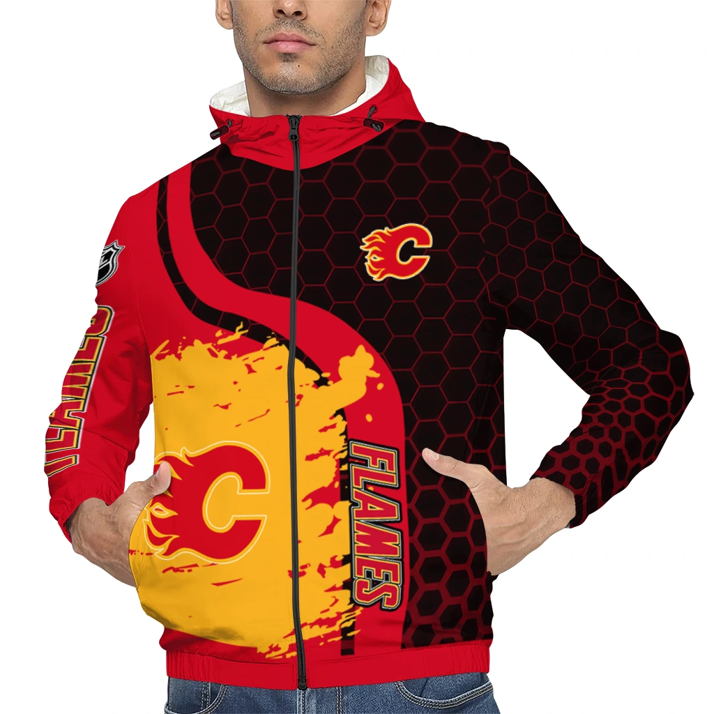 calgary flames hex grid texture red black windbreaker jacket top rated calgary flames hex grid texture red black windbreaker jacket top rated