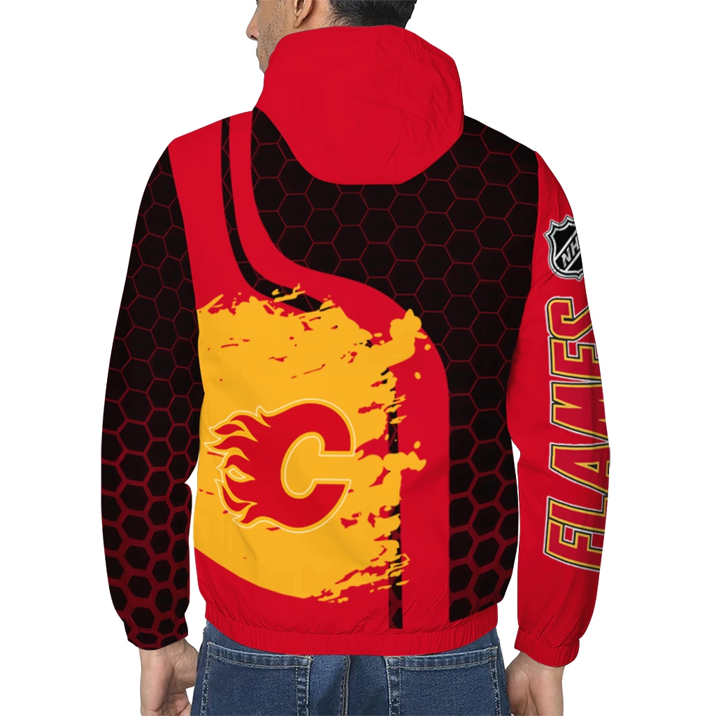 calgary flames hex grid texture red black windbreaker jacket trendy calgary flames hex grid texture red black windbreaker jacket trendy