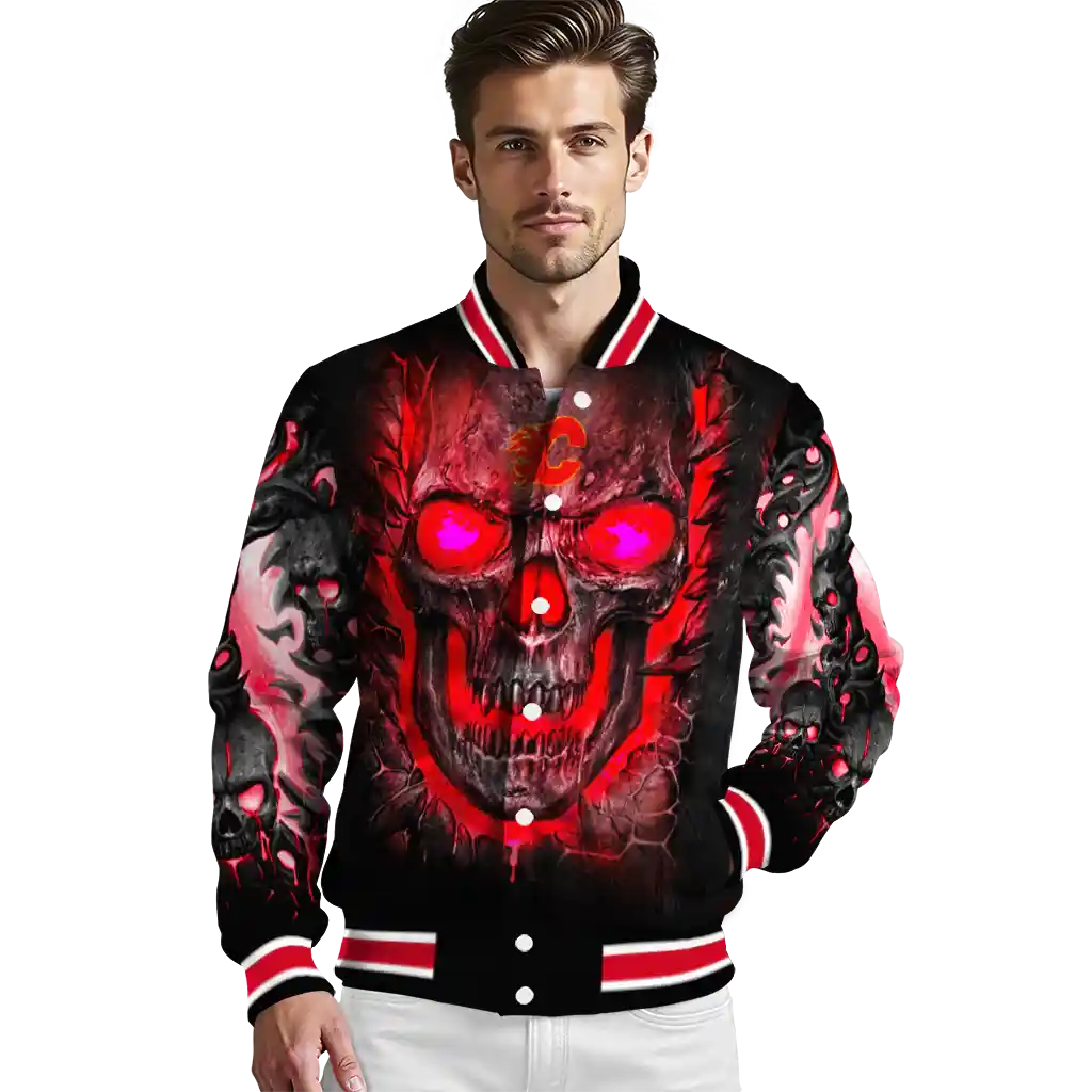 calgary flames inferno skull red black varsity jacket high quality calgary flames inferno skull red black varsity jacket high quality