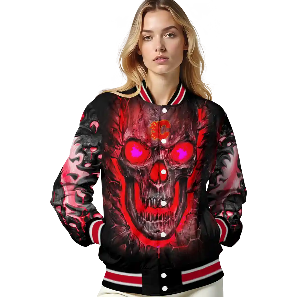 calgary flames inferno skull red black varsity jacket latest model calgary flames inferno skull red black varsity jacket latest model