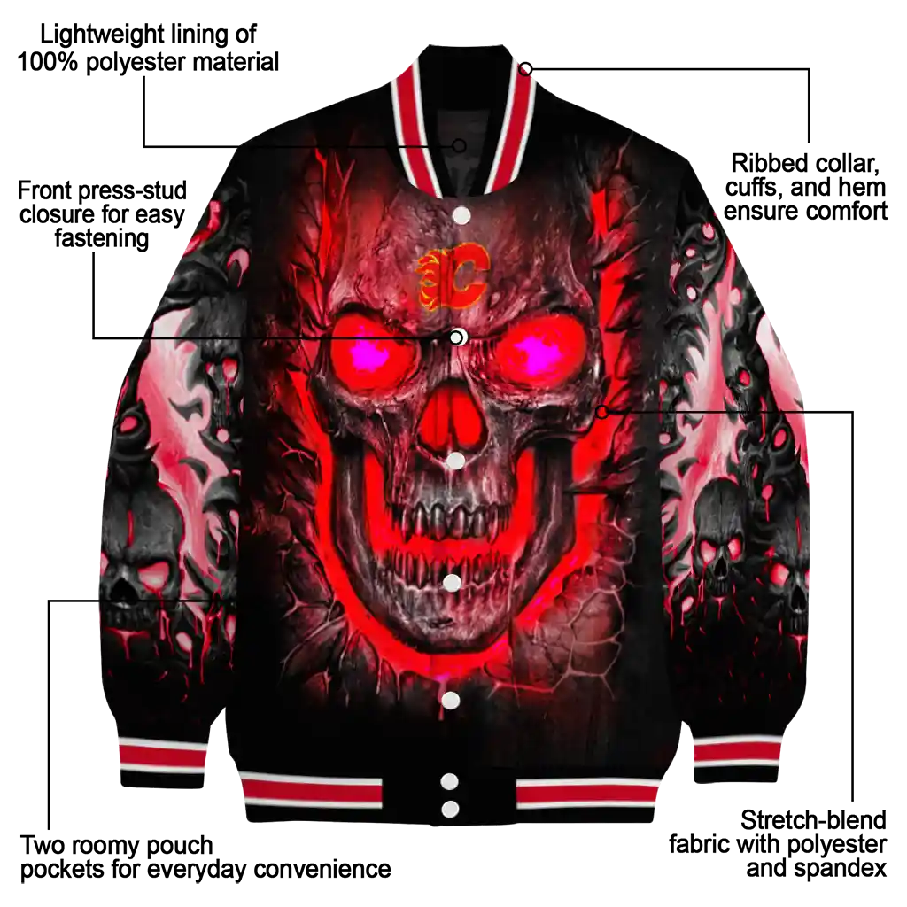calgary flames inferno skull red black varsity jacket new arrival calgary flames inferno skull red black varsity jacket new arrival