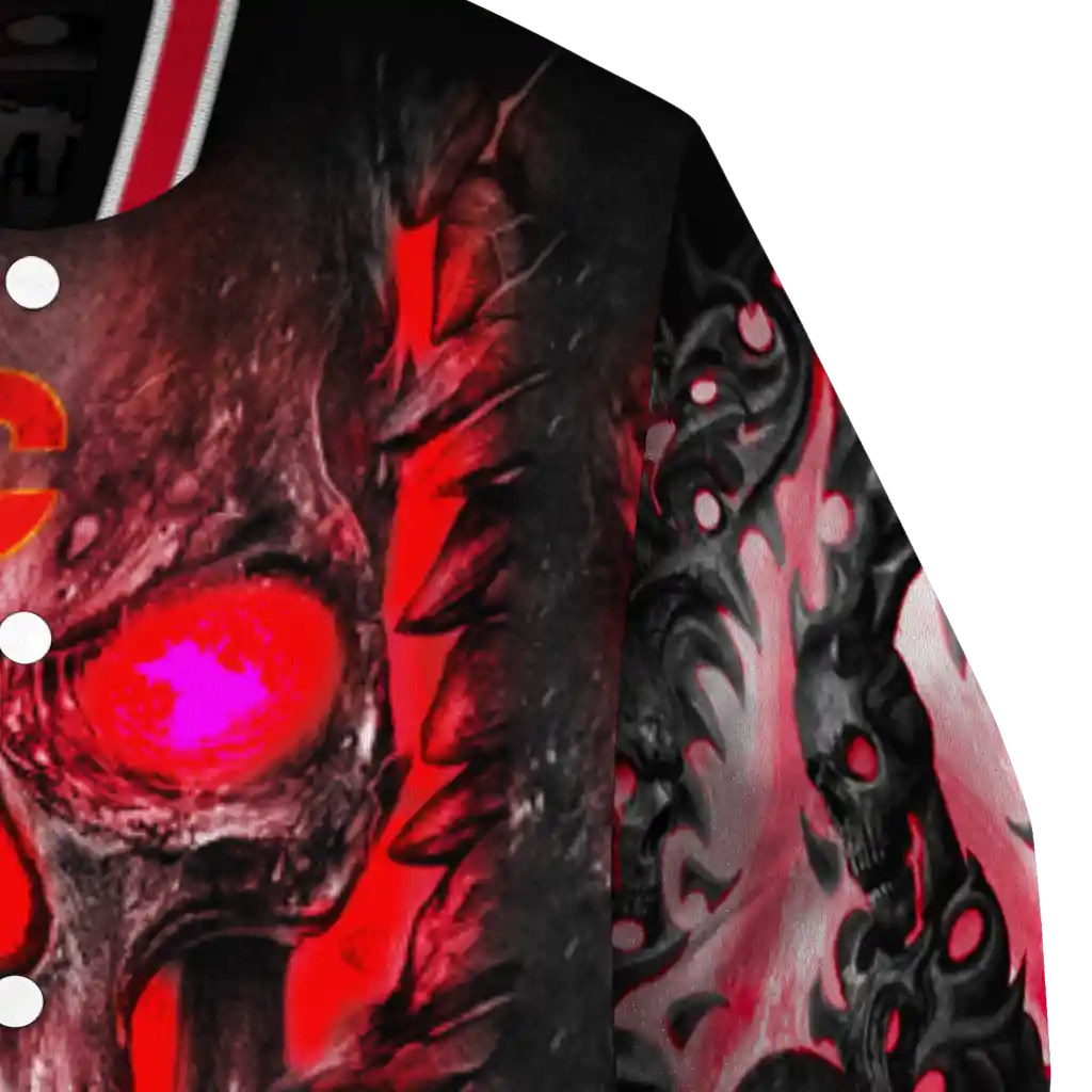 calgary flames inferno skull red black varsity jacket premium grade calgary flames inferno skull red black varsity jacket premium grade