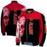calgary flames intricate skull red black bomber jacket best selling