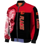 calgary flames intricate skull red black bomber jacket best selling