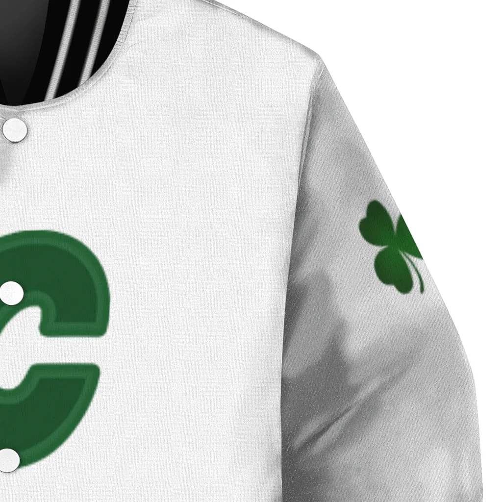calgary flames lucky clovers white green varsity jacket premium grade calgary flames lucky clovers white green varsity jacket premium grade