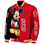calgary flames mickey mouse red varsity jacket best selling