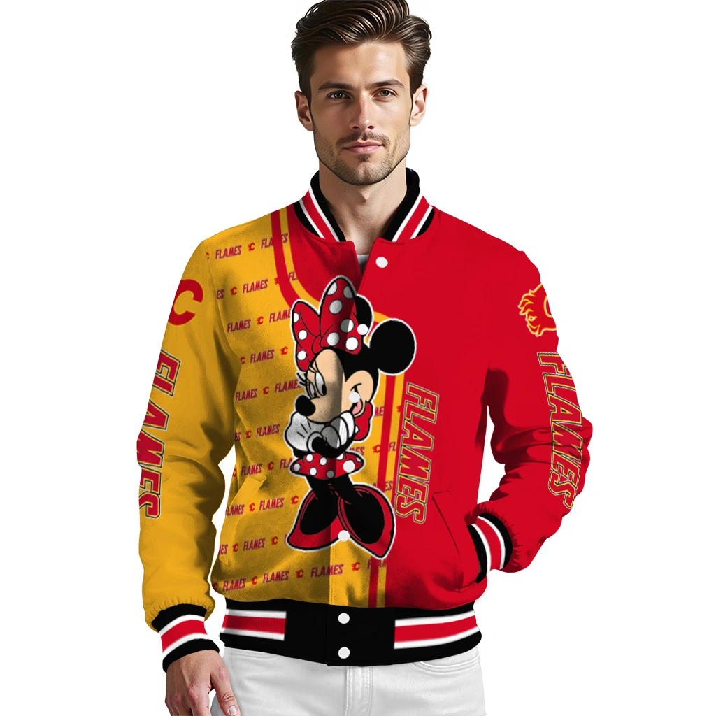 calgary flames minnie mouse red varsity jacket high quality calgary flames minnie mouse red varsity jacket high quality