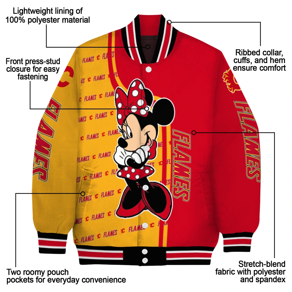 calgary flames minnie mouse red varsity jacket new arrival calgary flames minnie mouse red varsity jacket new arrival