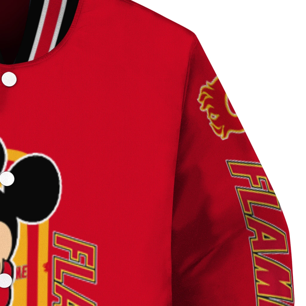 calgary flames minnie mouse red varsity jacket premium grade calgary flames minnie mouse red varsity jacket premium grade
