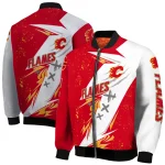calgary flames ripped bolt red white bomber jacket best selling