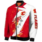 calgary flames ripped bolt red white bomber jacket best selling
