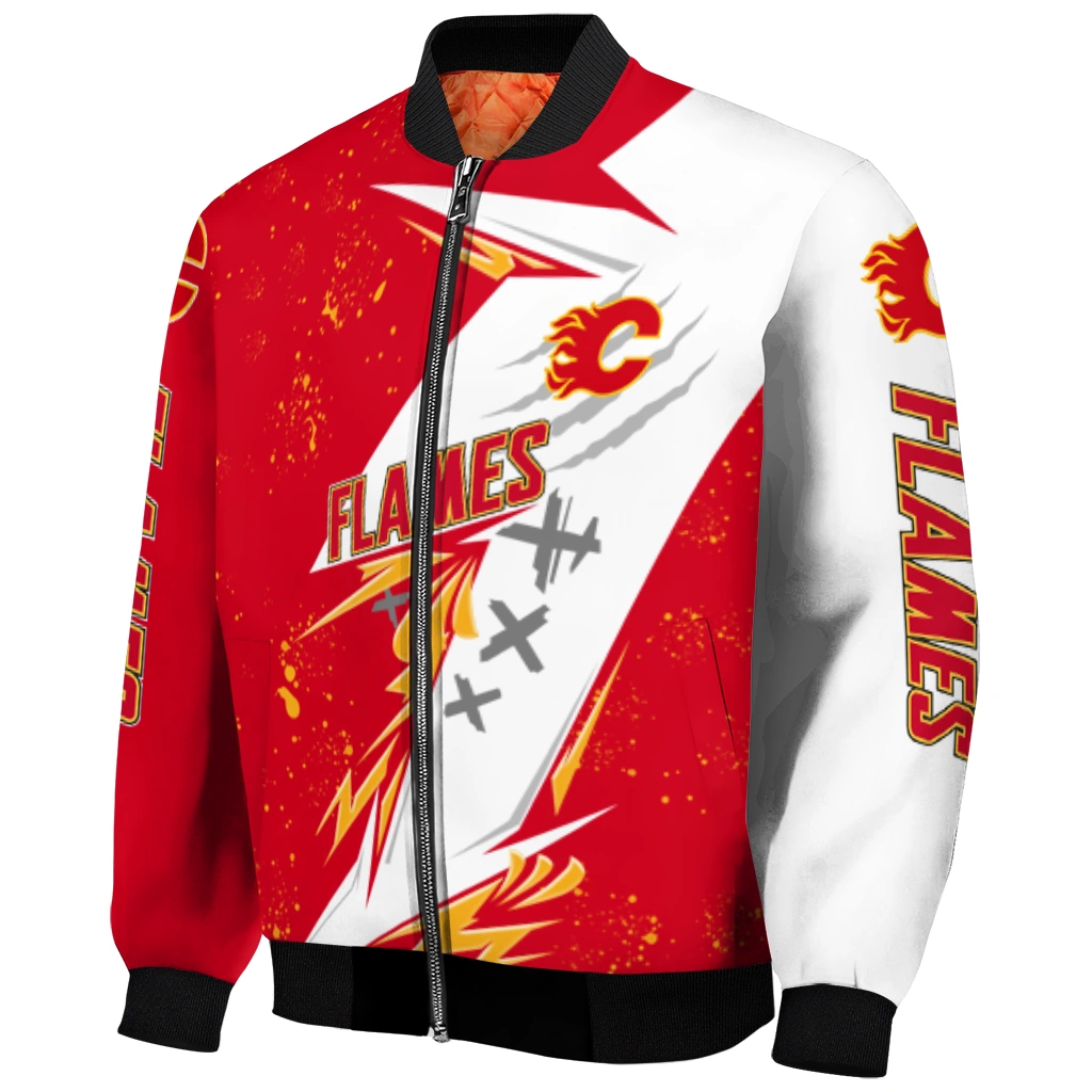 calgary flames ripped bolt red white bomber jacket fashion forward calgary flames ripped bolt red white bomber jacket fashion forward