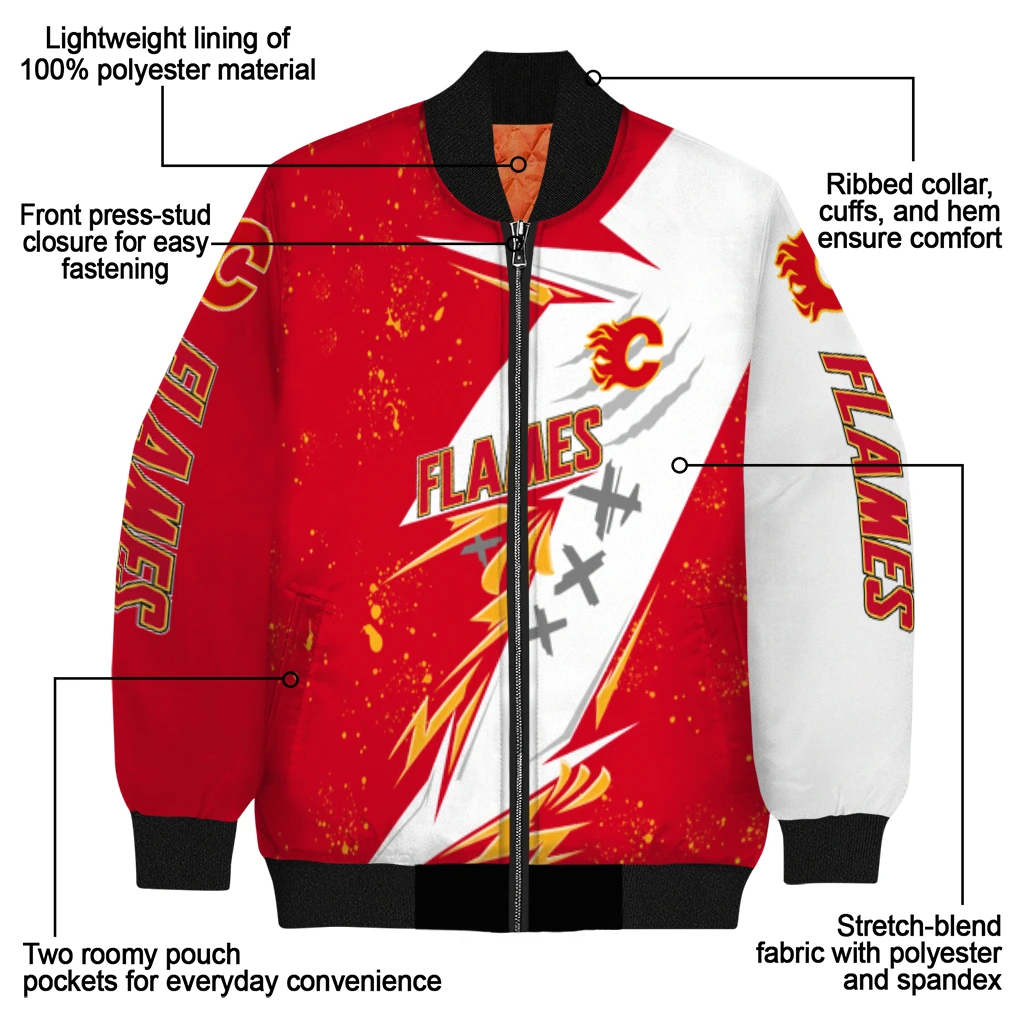 calgary flames ripped bolt red white bomber jacket new arrival calgary flames ripped bolt red white bomber jacket new arrival