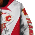 calgary flames ripped bolt red white bomber jacket best selling