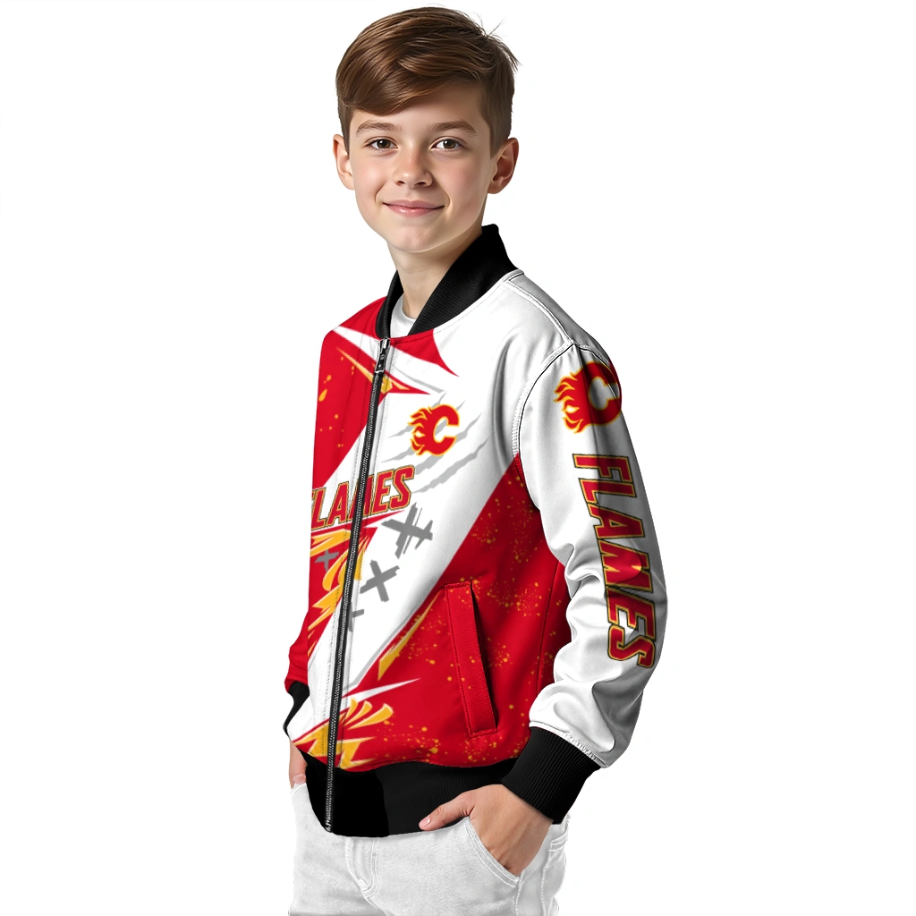calgary flames ripped bolt red white bomber jacket trendy calgary flames ripped bolt red white bomber jacket trendy