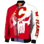 calgary flames skull outline red white bomber jacket best selling