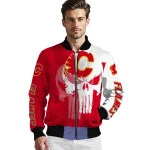 calgary flames skull outline red white bomber jacket best selling