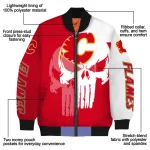calgary flames skull outline red white bomber jacket best selling