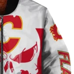 calgary flames skull outline red white bomber jacket best selling