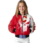 calgary flames skull outline red white bomber jacket best selling