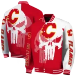 calgary flames skull outline red white varsity jacket best selling