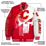 calgary flames skull outline red white varsity jacket best selling