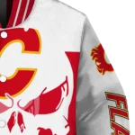 calgary flames skull outline red white varsity jacket best selling