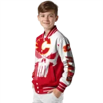 calgary flames skull outline red white varsity jacket best selling