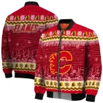 calgary flames snowy pines red bomber jacket best selling
