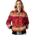calgary flames snowy pines red bomber jacket best selling
