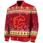 calgary flames snowy pines red varsity jacket best selling