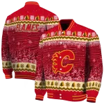 calgary flames snowy pines red varsity jacket best selling