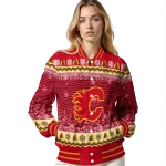 calgary flames snowy pines red varsity jacket best selling