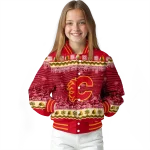 calgary flames snowy pines red varsity jacket best selling