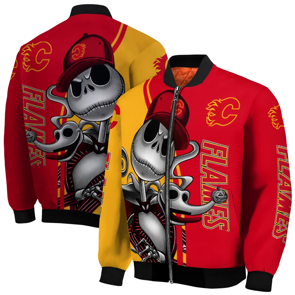 calgary flames spooky grin red bomber jacket best selling calgary flames spooky grin red bomber jacket best selling
