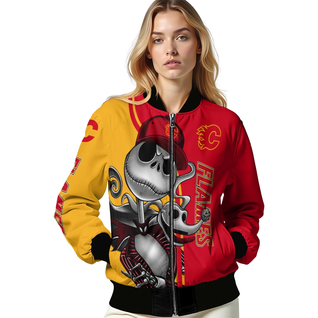 calgary flames spooky grin red bomber jacket latest model calgary flames spooky grin red bomber jacket latest model