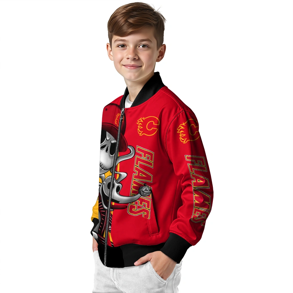 calgary flames spooky grin red bomber jacket trendy calgary flames spooky grin red bomber jacket trendy
