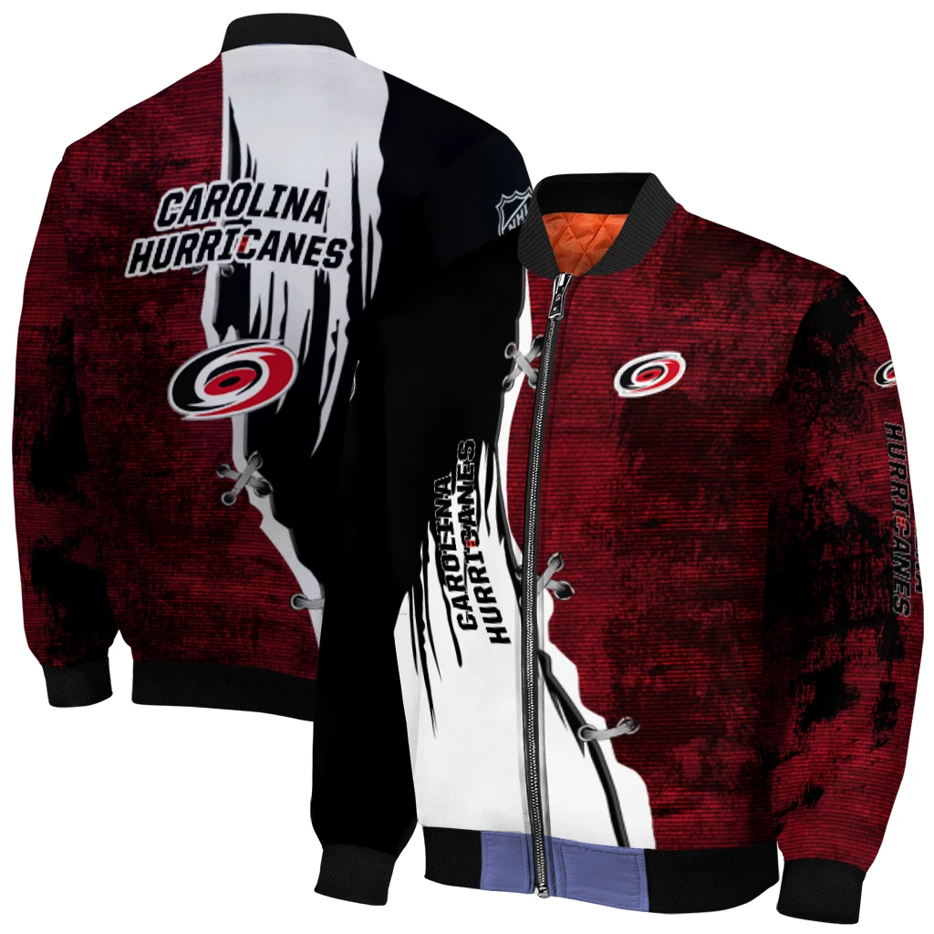 carolina hurricanes distressed slash red black bomber jacket best selling carolina hurricanes distressed slash red black bomber jacket best selling