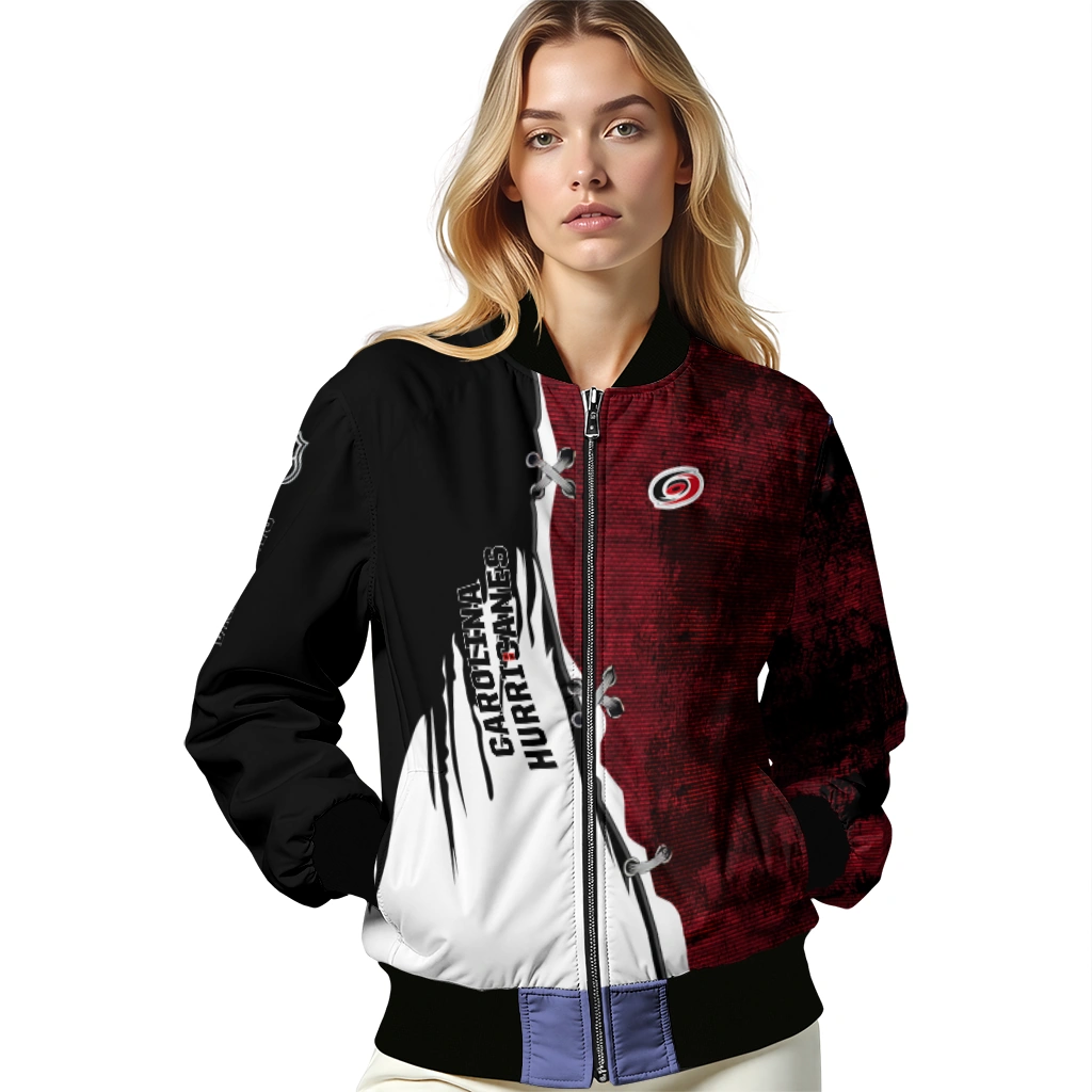 carolina hurricanes distressed slash red black bomber jacket latest model carolina hurricanes distressed slash red black bomber jacket latest model