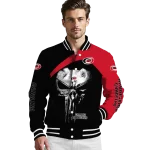 carolina hurricanes edgy mask red black varsity jacket best selling