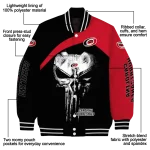 carolina hurricanes edgy mask red black varsity jacket best selling