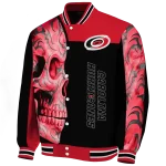 carolina hurricanes fire skull red black varsity jacket best selling