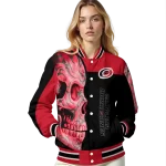 carolina hurricanes fire skull red black varsity jacket best selling