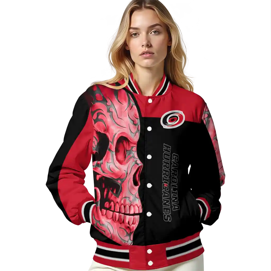 carolina hurricanes fire skull red black varsity jacket latest model carolina hurricanes fire skull red black varsity jacket latest model