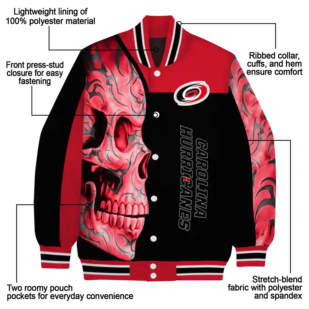 carolina hurricanes fire skull red black varsity jacket new arrival carolina hurricanes fire skull red black varsity jacket new arrival