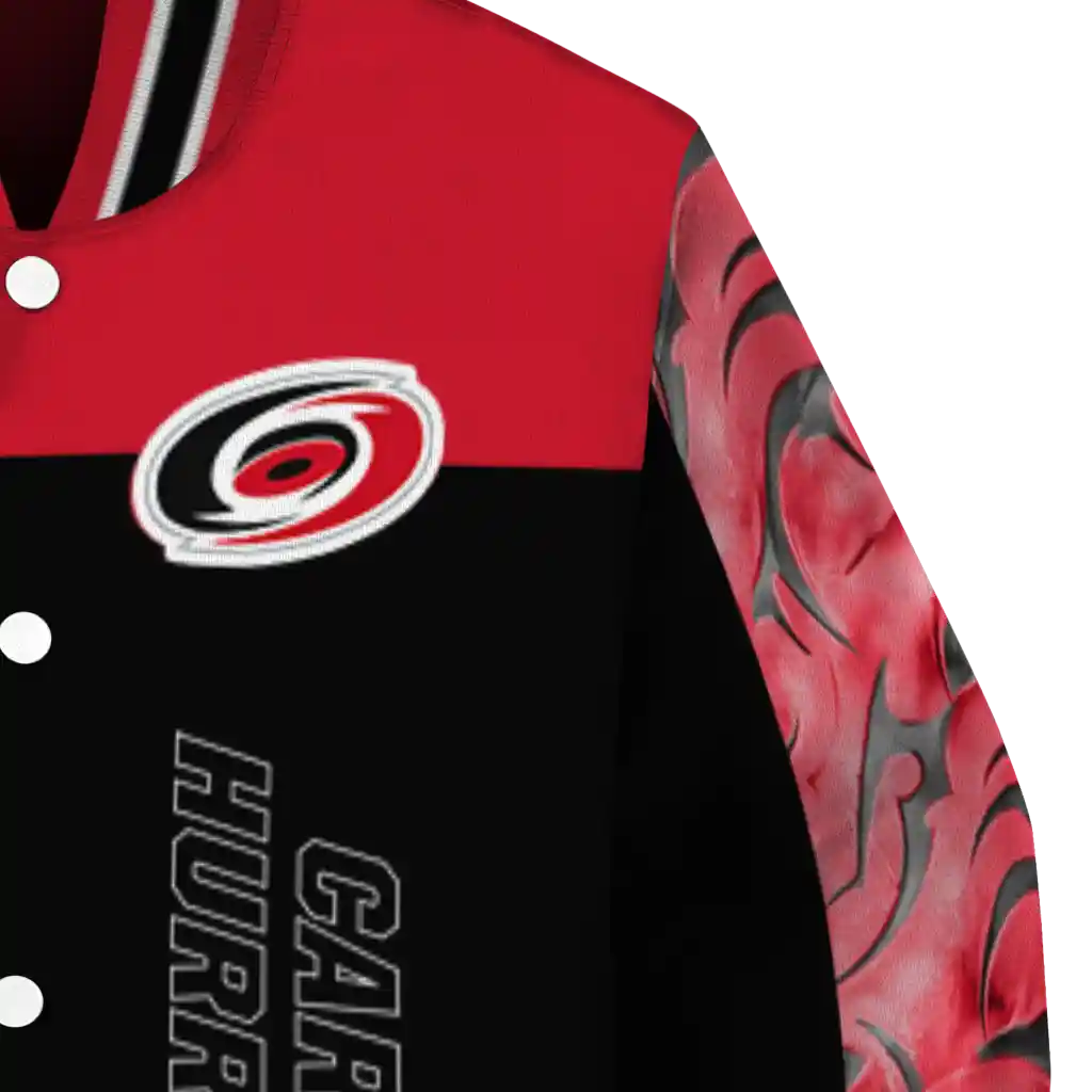 carolina hurricanes fire skull red black varsity jacket premium grade carolina hurricanes fire skull red black varsity jacket premium grade