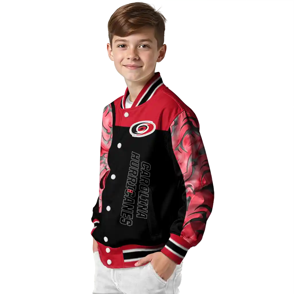 carolina hurricanes fire skull red black varsity jacket trendy carolina hurricanes fire skull red black varsity jacket trendy