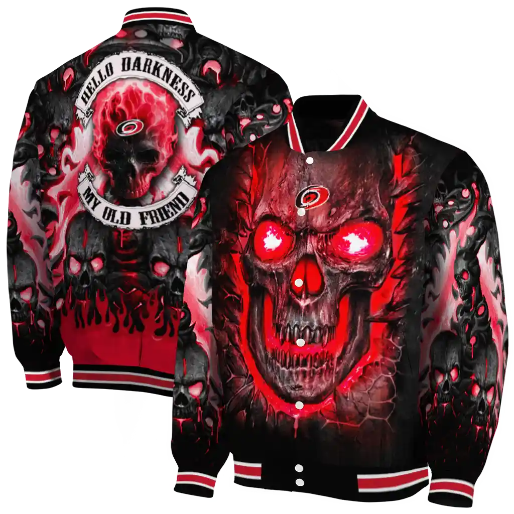 carolina hurricanes inferno skull red black varsity jacket fashion forward carolina hurricanes inferno skull red black varsity jacket fashion forward