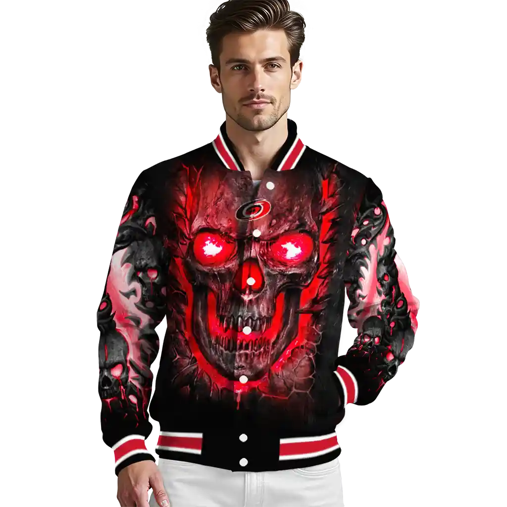 carolina hurricanes inferno skull red black varsity jacket high quality carolina hurricanes inferno skull red black varsity jacket high quality